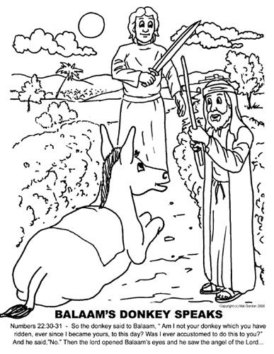 BALAAM'S DONKEY SPEAKS Donkey Coloring Page, Pray Journal, Sunday School Printables, Toddler Sunday School, Bible Coloring Sheets, Sunday School Coloring Pages, Sunday School Classroom, Bible Story Crafts, Sunday School Kids