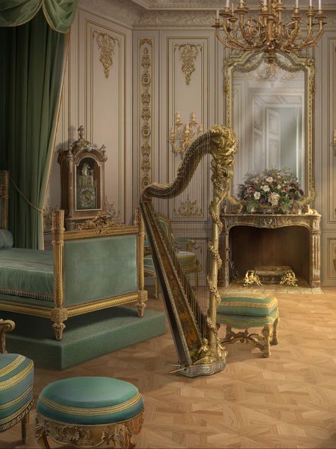 Fantasy House Interior, Victorian Background, Royal Room, Graphic Ideas, Fantasy House, Background Art, Harp, Versailles, House Interior