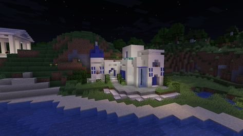 Greek house in Minecraft Greek Style Minecraft House, Greek Village Minecraft, Greek Villa Minecraft, Greek Buildings Minecraft, Minecraft Greek House, Greek Architecture Minecraft, Greek House, Minecraft, Greece