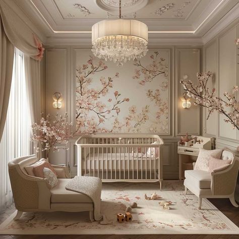 Small Nursery Decor, Luxury Baby Room, Luxury Nursery, Nursery Interior Design, Elegant Nursery, Neutral Nursery Decor, Floral Tree, Diy Nursery Decor, Baby Room Themes