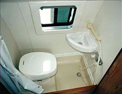 Combo Shower and Holding Tank Addition Redesigned the floor layout to accommodate a toilet and shower in the back left corner.  Got the idea... Toilet Sink Combo, Toilet Remodel, Ford Nugget, Camper Bathroom, Custom Camper Vans, Shasta Camper, Small Shower Remodel, Add A Bathroom, Camping 101