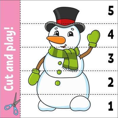 Learning numbers. Cut and play. Education developing worksheet. Game for kids. Activity page. Puzzle for children. Riddle for preschool. Flat isolated vector illustration. Cute cartoon style. 3664802 Vector Art at Vecteezy Snowman Crafts Preschool, Snowman Games, Snowmen Activities, Snowman Coloring Pages, Printable Snowman, Diy Quiet Books, Free Preschool, New Year Greeting Cards, Game For Kids