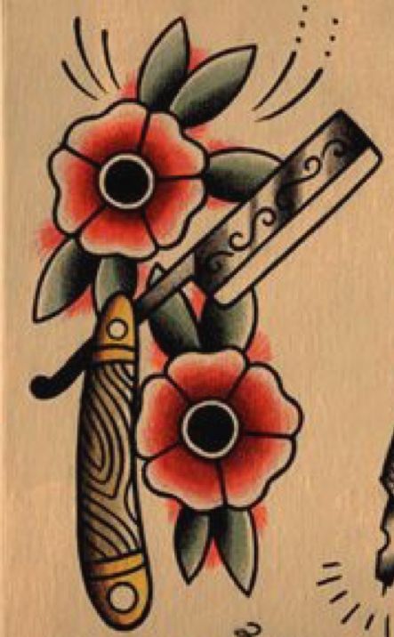 Razor Tattoo Old School, Oldschool Tattoo Traditional, Traditional Tattoo Stencils, Sailor Jerry Tattoo Flash, Barber Tattoo, Traditional Tattoo Flash Art, Traditional Tattoo Old School, Traditional Style Tattoo, Sailor Jerry Tattoos