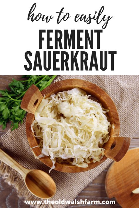 Fermented Sauerkraut Recipes, Easy Sauerkraut Recipe, Fermented Vegetables Recipes, Make Sauerkraut, Making Sauerkraut, Lacto Fermented, Fermented Sauerkraut, Sauerkraut Recipe, Homemade Sauerkraut