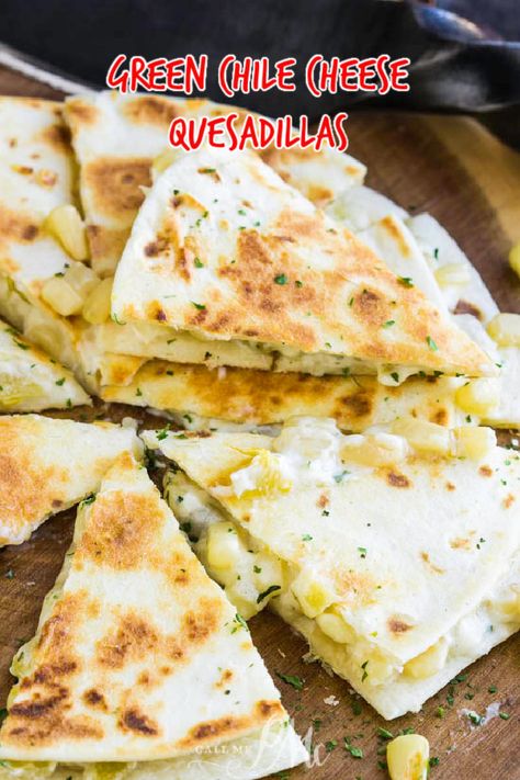 Green Chile Cheese Quesadillas are filled with gooey cheese, zesty green chilies, and toasted in a flour tortilla. #quesadilla #TexMex #greenchile #corn #cheese #dinner #easy #lunch #recipe Tortilla Quesadilla, Sweet Potato Wrap, Cheese Quesadilla Recipe, Cheese Quesadillas, Cheese Dinner, Corn Cheese, Flour Tortilla, Cheese Quesadilla, Lunch Recipe