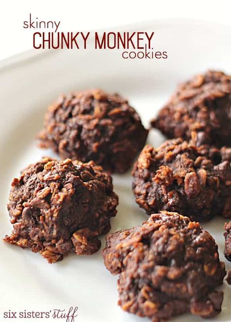 A healthier cookie made without eggs, flour, or refined sugar . . . and with only 56 calories per cookie! Chunky Monkey Cookies, Monkey Cookies, Chunky Monkey, Low Calorie Desserts, Ripe Bananas, Unsweetened Applesauce, Healthy Sweets Recipes, Semi Sweet Chocolate Chips, Healthy Cookies