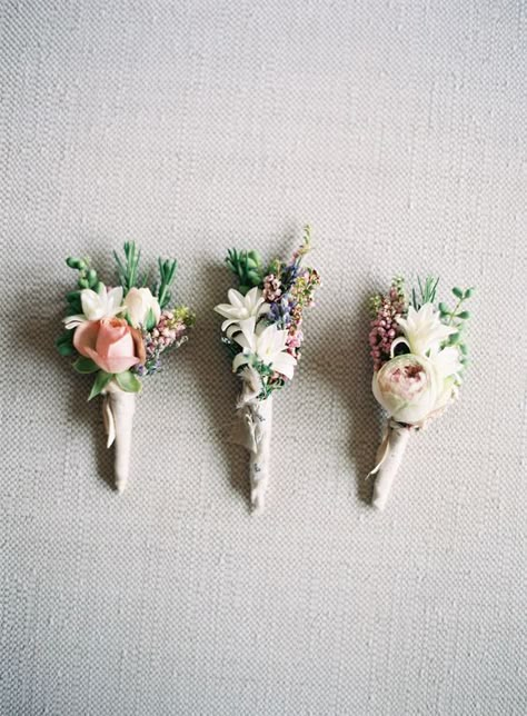 | Dad Boutonnieres | - small wildflowers Deco Champetre, Vintage Wedding Flowers, Button Holes Wedding, Wedding Boutonnieres, Boutonniere Wedding, Button Holes, Deco Floral, Bridal Flowers, Groom And Groomsmen