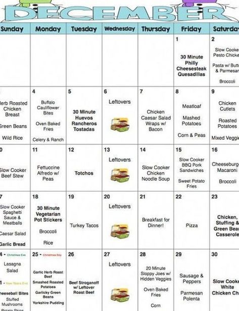 December Menu Plan, Meals For A Month Menu Planning, December Meal Plan, Freeze Meals, Menu Suggestions, Senior Meals, Grocery Checklist, Meal Calendar, Holiday Meal Planning