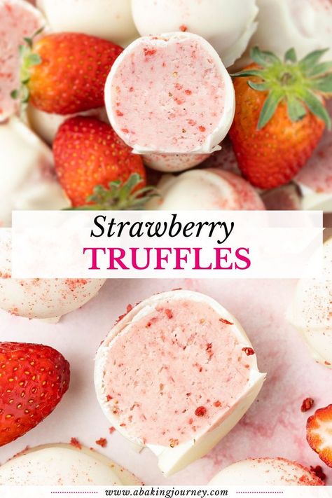 These White Chocolate Strawberry Truffles are super easy to make with 3 ingredients only. The perfect sweet treat for a special occasion like Valentine's Day! Chocolatier Recipes, Strawberry Truffles, Strawberry Truffle, Truffle Recipes, Cookie Balls, Ladies Brunch, Chocolate Ganache Filling, White Chocolate Strawberries, White Chocolate Bar