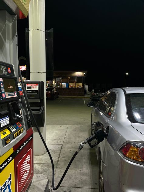 #aesthetic #car #gas #gasstation #night Gas Station Format, Stolen Car Aesthetic, Getting Gas Aesthetic, Gas Station Car Pics, Low Gas In Car At Night, Pumping Gas Aesthetic, Gas Format For Client, Car At Gas Station At Night, Messy Car Aesthetic