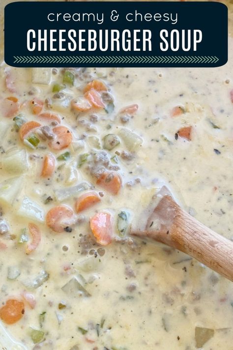 Burger Soup, Cheesy Soup, Chicken Broth Soup, Seasoned Ground Beef, Cheese Burger Soup Recipes, Homemade Soups, Hamburger Soup, Cheeseburger Soup, Best Soup Recipes