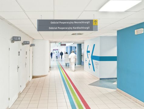 Hospital signage by Jarek Kowalczyk, via Behance Way Finding Design, Hospital Signage, Hospital Architecture, Wayfinding Signs, Directional Signage, Wayfinding Design, Wayfinding System, Building Signs, Hospital Interior