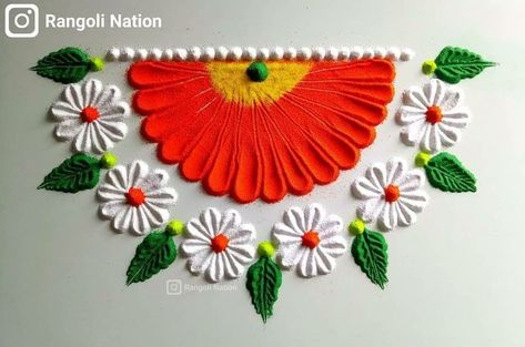 Handmade Fabric Purses, Diwali Design, Very Easy Rangoli Designs, Rangoli Designs Simple Diwali, Easy Rangoli Designs Diwali, Simple Flower Design, Simple Rangoli Designs Images, Simple Rangoli Border Designs, Rangoli Patterns