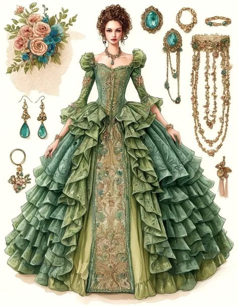 Victorian Era Gowns, Fairytale Dress Medieval, Victorian Dress Gown, Fairy Dresses, Fashion Sketches Dresses, Fantasy Dresses, Sketches Dresses, Dress Drawing, Fantasy Gowns