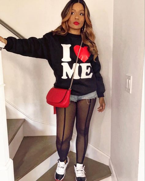 Sneakers With Stockings Outfit, Red And Fuschia Outfit, Christmas Business Outfits, Toya Wright Outfits, Red Brunch Outfits Black Women, Denim Shorts And Tights Outfit, Cute Concert Outfits Casual, Birthday Outfits Black Women Sneakers, All Black Leather Outfit Women