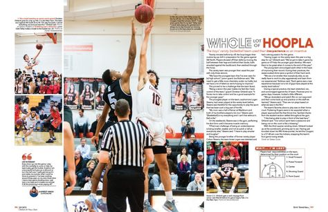 Basketball Yearbook Spread, Basketball Layout, Yearbook Sports Spreads, Basketball Magazine, Yearbook Spreads, Yearbook Layouts, Yearbook Pages, Sports Page, Yearbook Ideas