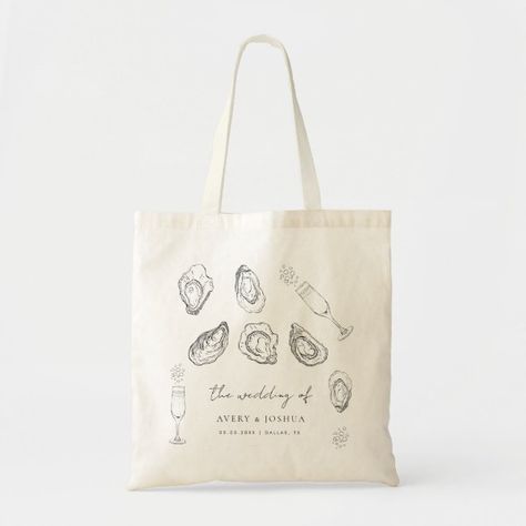 Hand Drawn Champagne & Oysters Roast Wedding Favor Tote Bag Wedding Gift Bag Ideas For Guests, Champagne Oysters, Bachelorette Goodie Bags, Bridal Party Gift Bag, Oyster Roast, Wedding Tote Bag, Ibiza Wedding, Wedding Tote, Wedding Gift Bags