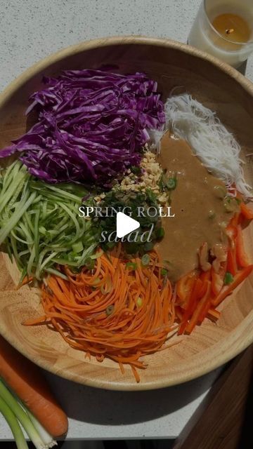 Spring Roll Salad, Toasted Sesame Oil, Coconut Aminos, Purple Cabbage, Spring Roll, Summer Rolls, Green Onion, Natural Peanut Butter, Rice Noodles