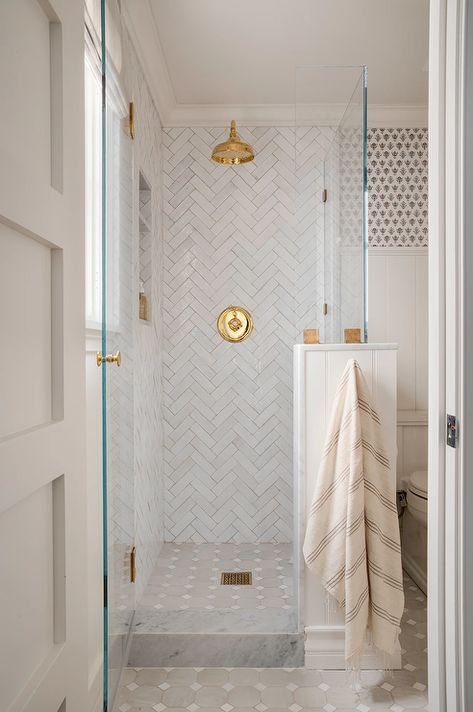 Herringbone White Tile, Herringbone Shower Wall, White Herringbone Wall, Herringbone Shower Floor, Herringbone Wall Tile, White Herringbone Backsplash, White Herringbone Tile, Gray Shower Tile, Herringbone Tile Backsplash