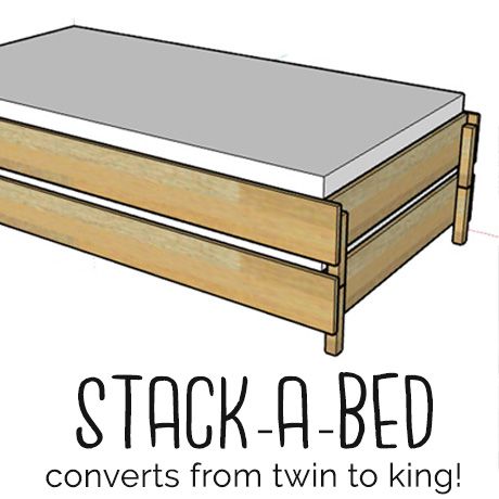 diy stackable bed converts twin to king Stacking Twin Beds, Stackable Beds, Build Bed Frame, Stackable Bed, Diy Twin Bed, Small Guest Rooms, Diy Sofa Bed, Built In Couch, Small Guest Room