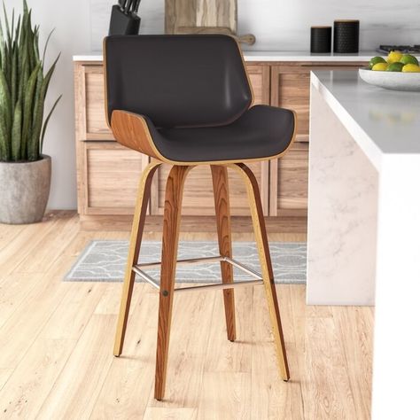 A walnut bar stool that boasts a 360 degree swivel and some mighty fine looks – a standard stool could never compete. Mid Century Modern Stools For Kitchen Island, Designer Bar Stools Modern, Bar Height Swivel Stools With Backs, High Back Swivel Leather Counter Height Bar Stools, Bar Stools With Backs That Swivel, Leather Swivel Bar Stools With Back, Comfortable Kitchen Stools, Bar Stools Kitchen Island Wood, Cushioned Bar Stools