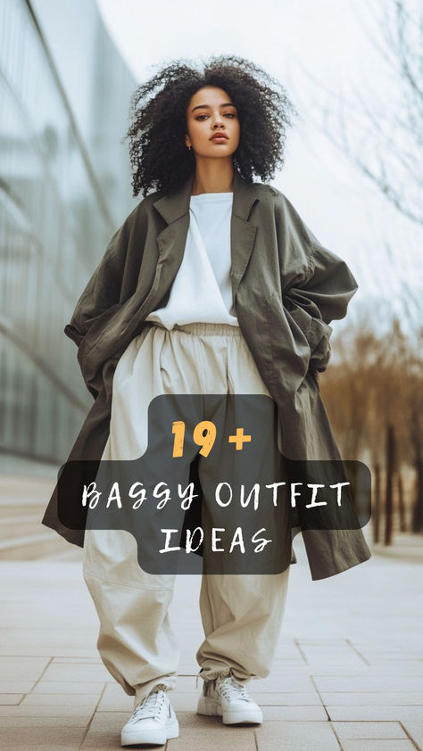 Curious about rocking baggy styles? Click to discover 19 trendy baggy outfit ideas that combine comfort with fashion. Find your perfect look! 👖👚 #BaggyOutfits #FashionTrends #ComfortStyle #TrendyLooks #OutfitIdeas Oversized Joggers Outfit Women, Baggy Pants Winter Outfit, Baggy Track Pants Outfit, How To Style Baggy Jeans Outfit Ideas, Baggy Pants Outfit Ideas, Baggy Pants Outfit Street Styles, Black Baggy Pants Outfit, Baggy Sweatpants Outfit, Baggy Clothes Style