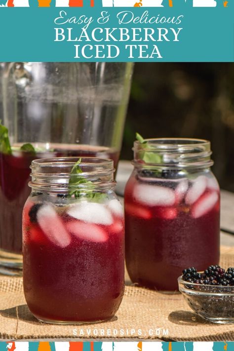 Blackberry Iced Tea is the perfect mix of refreshing cold tea and zingy, tart blackberries. This beverage will become your new go to for any summertime chill-out. | Fruity Iced Tea | Summer Iced Tea Recipe | Blackberry Iced Tea | Blackberry Iced Tea, Cold Tea Recipes, Blackberry Drinks, Blackberry Tea, Iced Tea Recipes Homemade, Blackberry Dessert, Cold Tea, Fun Summer Drinks, Tea Drink Recipes