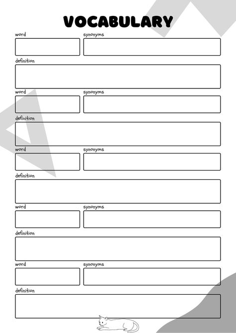 Vocabulary tracker plannerdesign #onplanners #mealplanningcalendar📖 Language Notes Template, Vocabulary Sheet Template, Vocabulary Notebook Ideas, Vocab Template, Vocabulary Notes Template, Word Synonyms, School Tracker, Vocabulary Template, Study Planner Free