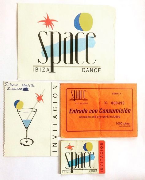 The Ibiza Bible on Instagram: “Space flyers/ticket from 1989 - 1000 ptas now would be €6.00/£5.00! ✌🏽 📸 @weekend_daze” Ibiza Wedding Invitations, Nye Invitation, Ibiza Disco, Vhs Design, Nye Theme, Vintage Ibiza, Ibiza Design, Sea Restaurant, Sabe The Date