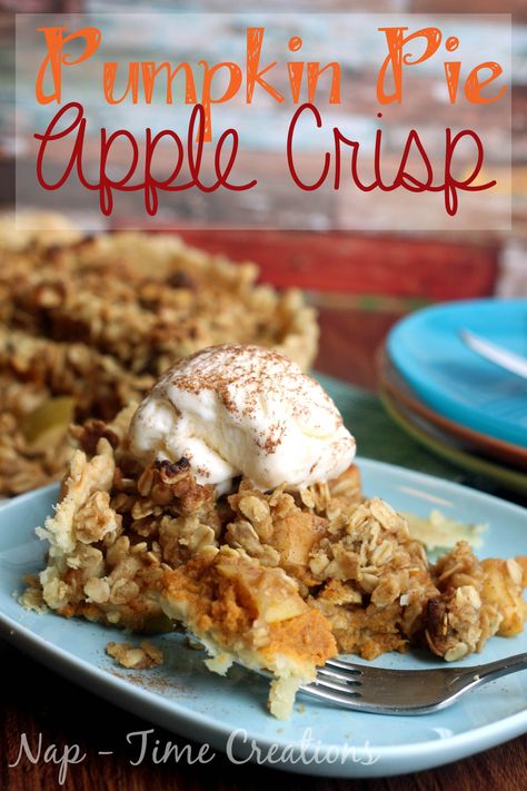 Pumpkin-Pie-Apple-Crisp #applepie #pumpkinpie #fallrecipe Pumpkin Apple Crisp, Apple Crisp Pie, Apple Pumpkin Pie, Pumpkin Crunch Cake, Easy Apple Crisp Recipe, Pumpkin Crunch, Apple Crisp Recipe, Thanksgiving Desserts Easy, Fall Desserts Easy