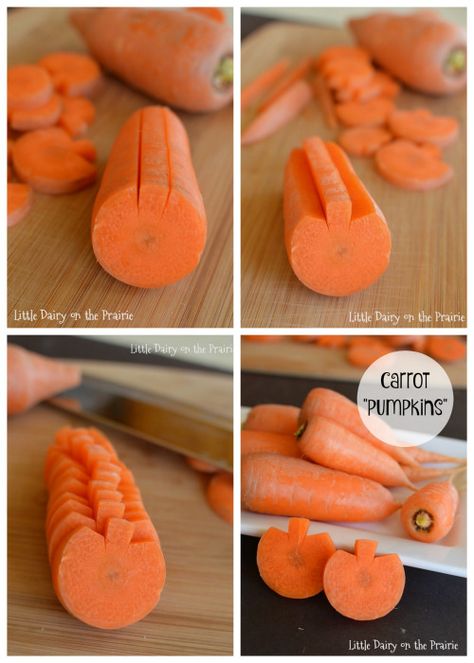 DIY Halloween Carrot Pumpkins This may be just the thing for... Kawaii Halloween Dessert, Halloween Food Vegetarian, Halloween Breakfast Food Ideas, Halloween Snack Foods For Party, Halloween Munchies, Hosting Halloween, Fall Baby Shower Food, Halloween Dinner Party Food, Halloween Meals