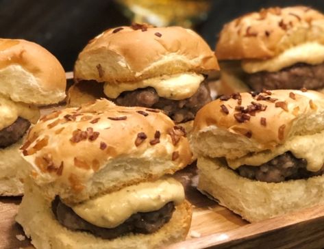 Super Bowl Sunday—Brat Sliders with Beer Cheese Sauce – Tonja's Table Brat Sliders, Onion Buns, Beer Bratwurst, Beer Cheese Sauce, Meatball Sliders, Beer Brats, Cheese Stuffed Meatballs, Super Bowl Sunday, Beer Cheese