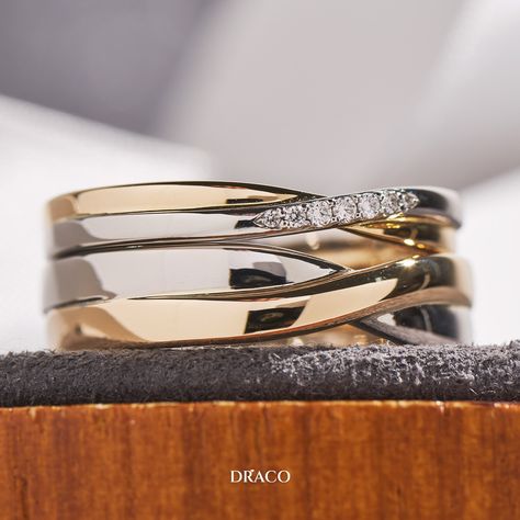 Embrace the elegance of love with our duo-tone wedding bands, gracefully interwoven in white and rose gold, forming a mesmerizing criss-cross design.⁣⁠ These duo-toned rings are more than just a symbol of your commitment; they create a layered effect, as if multiple rings are beautifully stacked together. This design not only adds a dynamic look and feel but also represents the layers of depth and love within your relationship.⁣⁠ Two Tone Wedding Band, Birthday Cake Alternatives, Cake Alternatives, Bride Jewelry Set, Gold Stacking Ring, Multiple Rings, Duo Tone, Bride Jewelry, Couple Ring