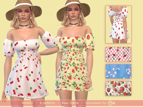 The Sims Resource - Strawberries and Cherries Strawberry Shortcake Sims 4 Cc, Sims 4 Strawberry Cc, Strawberry Outfit, Tiana Dress, Clothes Cc, Strawberry Dress, Sims 4 Teen, Sims 4 Dresses, Sims 4 Toddler