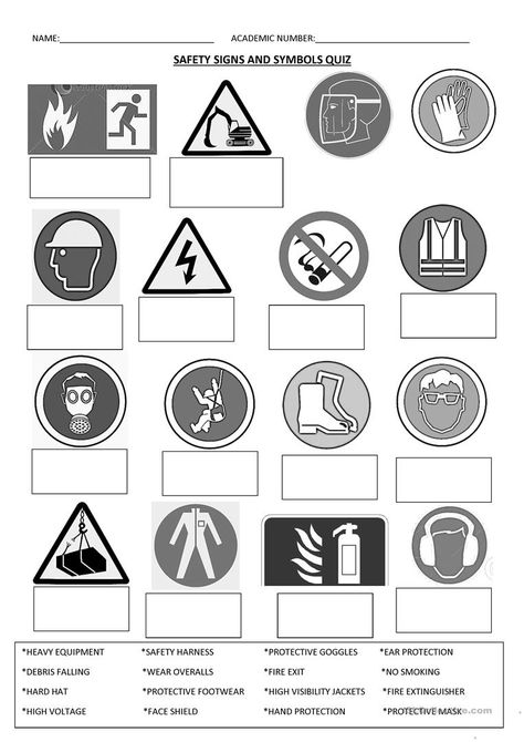 SAFETY SIGNS - English ESL Worksheets Workshop Safety, Safety Symbols, Safety Worksheets, Safety Signs And Symbols, Signs And Symbols, Lab Safety, Matching Worksheets, Safety Signs, Kids Worksheets Printables