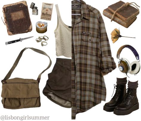 Supernatural Style Inspired Outfits, Dark Academia Aesthetic Outfit Female, 2 Tone Outfit, Twd Outfit Ideas Aesthetic, Tlou Outfits Aesthetic, Artsy Cottagecore Outfits, Gremlincore Outfits Summer, Criptyd Core Outfit, The Last Of Us Outfit Aesthetic