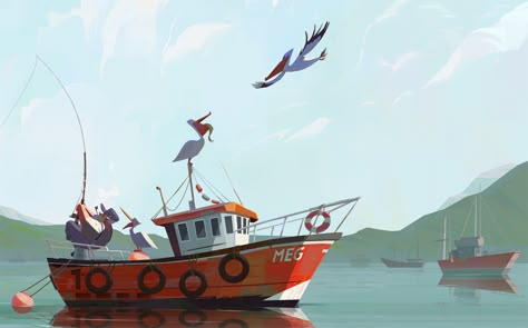 Boat Illustration, Affinity Designer, Visual Development, Environment Design, Environment Concept Art, Environmental Art, Children's Book Illustration, Book Illustration, Children Illustration