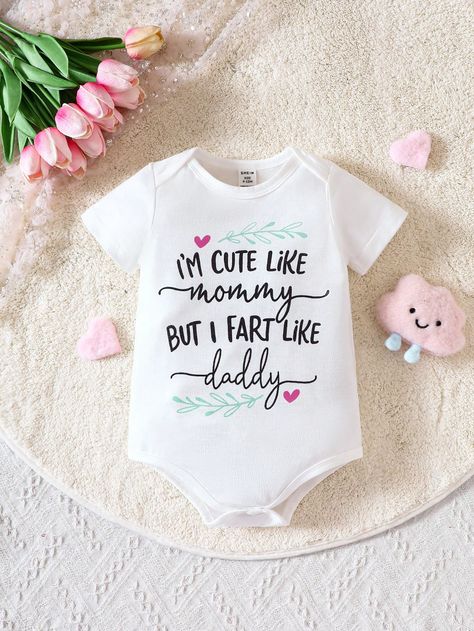 White  Collar Short Sleeve Fabric Slogan Tee Embellished Slight Stretch  Baby Girls Clothing Diy Baby Girl Onesie Ideas, Baby Girl Onsie Designs, Diy Baby Onesies Girl, Baby Girl Onesie Ideas, Baby Onsies Ideas Girl, Baby Onsies Ideas, Feminist Baby, Funny Onesies