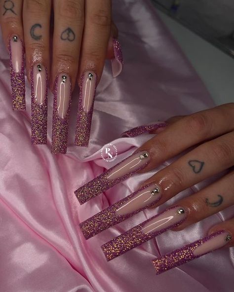 Neena da NailSlayer 🧿✨💅🏻 Hannah Mann on Instagram: "Glitter is a girls bestfriend ✨💅🏻 Back after a MUCH NEEDED VACAY 🥳 ------ Using @secret.nail.affair "Unbearable" cover acrylic & "cloud pink" glitter 😍😍😍 USE CODE NEENA $$ @daily_charme crystal honey rhinestone set 💎 USE CODE NEENA10 $$ @nails_and_blinks 3XL tapered square tips & topcoat 💅🏻 USE CODE NEENA10 $$ *some products have been gifted or discounted for promotional purposes* ------ #kiarasky #kiaraskynails #dailycharme #dailyc Cloud Pink, Tapered Square, Pretty Bags, Much Needed, Long Acrylic Nails, Pink Glitter, Girls Best Friend, Nail Inspo, Acrylic Nails