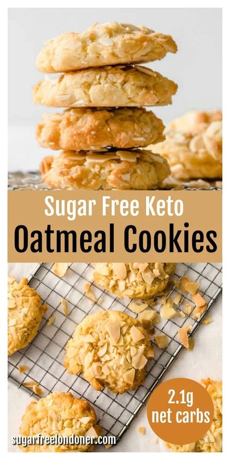 Keto Oatmeal Cookies, Sugar Free Oatmeal Cookies, Keto Butter Cookies, Sugar Free Oatmeal, Galletas Keto, Keto Oatmeal, Postre Keto, Sugar Free Cookies, Sugar Free Chocolate Chips