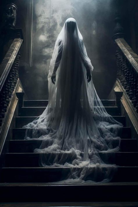 Demon Photoshoot, Woman Ghost, Victorian Ghost, Ghost Photoshoot, Woman With Black Hair, Emo Pictures, Foggy Night, Art Ghost, Halloween Bride