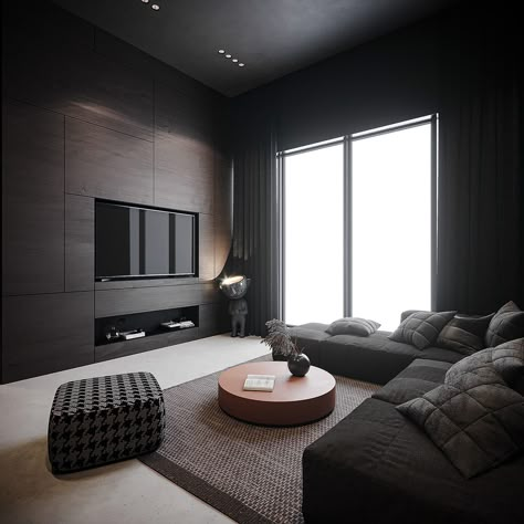 Black Grey Decor, Black Living Room Set, Scene Reference, Dark Interior Design, Black Furniture Living Room, Condo Interior Design, Dark Living Rooms, Grey Interior Design, Black Interior Design