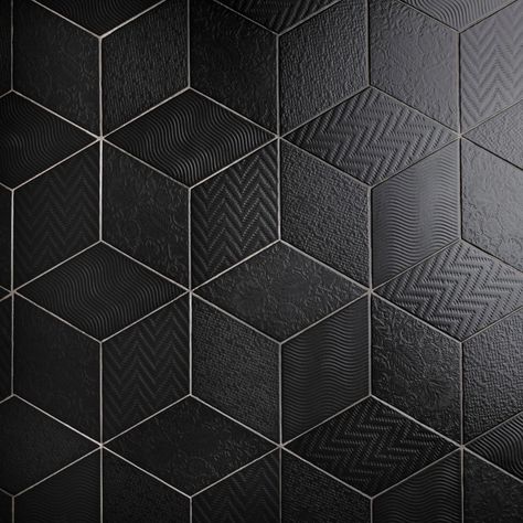 Rhombus Tile, Floor Tiles Design, Black Floor Tiles, Music Academy, Patterned Wall, Contemporary Tile, Merola Tile, Black Tiles, Tiles Design