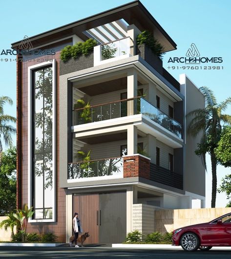 Corner Elevation Design, Corner Elevation, Indian House Exterior Design, House Structure Design, Building Front Designs, 3 Storey House Design, Building Design Plan, House Outer Design, Small House Front Design