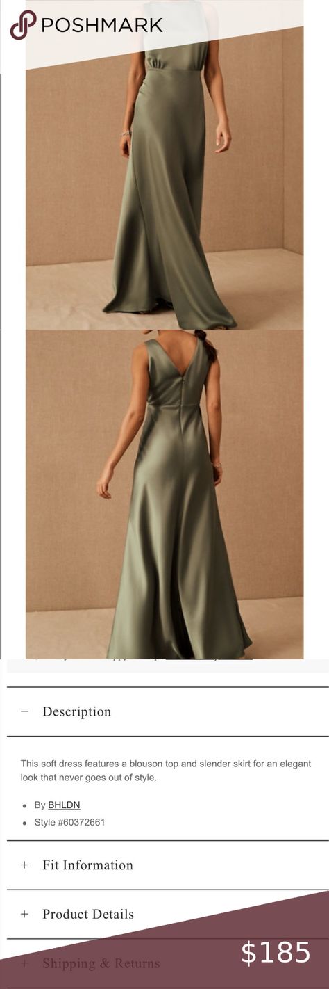 BHLDN Bridesmaids Dress, Moss green, Beckett Satin Charmeuse Maxi Dress, Size 10 Bhldn Bridesmaid Dresses, Bhldn Bridesmaid, Bhldn Dresses, Bridesmaids Dress, Moss Green, Bridesmaid Dress, Formal Dresses Long, Dresser, The Dress