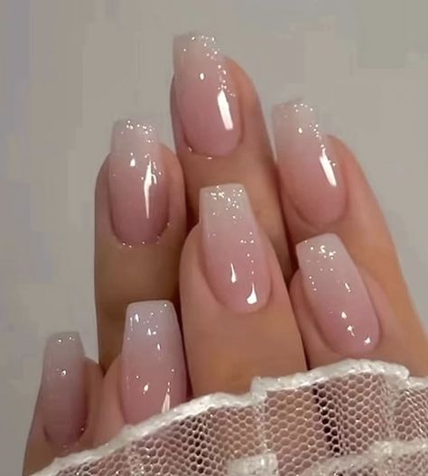 Ombre Sparkly Nails, Glitter Baby Boomer Nails, Baby Boomer Nails Glitter, Baby Pink Glitter Nails, Nails Ombre Pink, Ombre Pink Nails, Best Fake Nails, Press On Nails Coffin, Pale Pink Nails