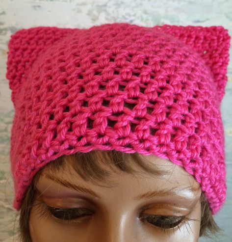 A personal favorite from my Etsy shop https://www.etsy.com/ca/listing/504153267/pink-pussyhat-cat-hat-crochet-cat-hat Cat Hat Crochet, Pink Cat Hat, Cat Hat Pattern, Crochet Hat With Brim, Crochet Cat Hat, Chat Crochet, Hat Crochet Pattern, Quick Crochet Patterns, Baby Blanket Knitting Pattern