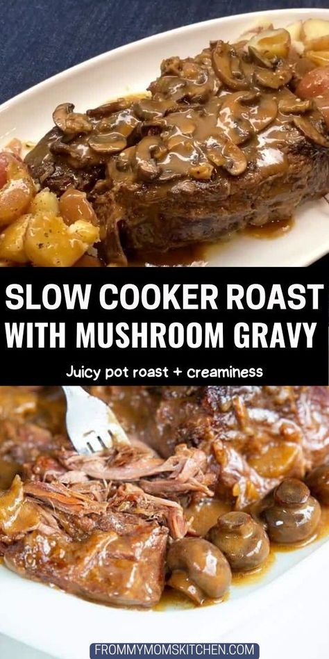 Beef And Mushroom Slow Cooker, Beef Roast Crockpot Recipes Cream Of Mushroom, Chuck Roast Mushrooms Crock Pot, Beef Chuck Roast Recipes Crockpot Cream Of Mushroom, Sour Cream Pot Roast, Slow Cooker Pot Roast With Mushrooms, Mushroom Pot Roast Slow Cooker, Crockpot Roast With Mushrooms, Cream Of Mushroom Pot Roast