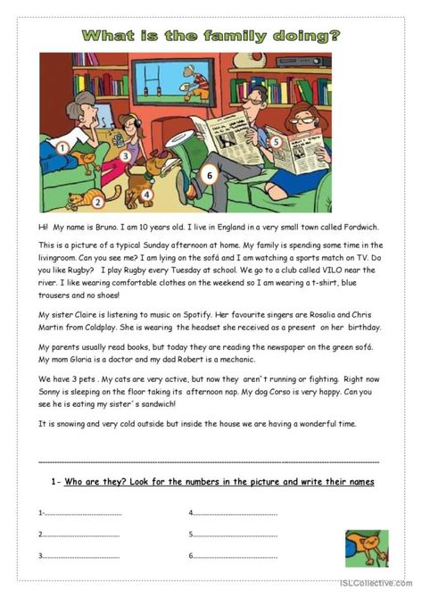 Reading comprehension. A reading comprehension task that describes a visual followed by reading comprehension activities. It can aslo work as a test and oral production practice Summer Reading Comprehension, English Reading Skills, Present Continuous Worksheet, English Comprehension, Esl Reading Comprehension, Reading Comprehension Test, Reading Comprehension Texts, 6th Grade Worksheets, Picture Comprehension