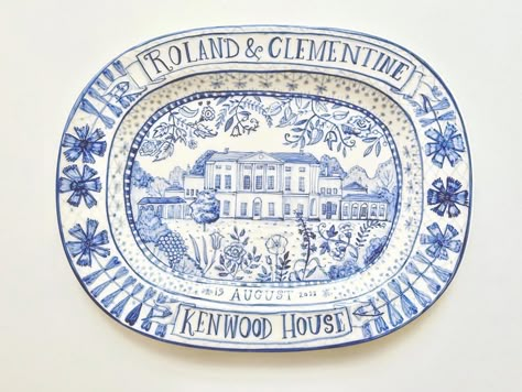 Congratulations to Roland and Clementine who got married in a beautiful blue and white ceremony. It all looked too lovely. I love how the… | Instagram White And Blue Plates, Hand Painted Platter, Porcelain Plate Design, Blue And White Ceramics, Bridgerton Decor, Michael Chandler, Blue And White Plates, White Ceremony, Wedding Plate